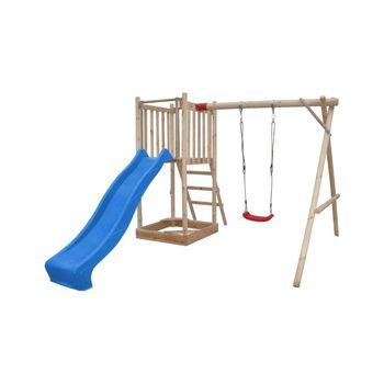Parque Infantil Madera Con Tobogán 2,2m Columpio Arenero Azul Fungoo Jarcas
