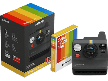 Cámara instantánea - Polaroid Now Generation 3 + Paquete de película Color i-Type, Flash preciso, Negro