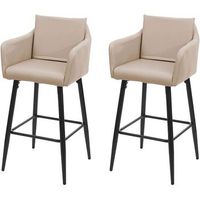 juego de 2 taburetes de bar con reposapies en sintetico color topo y metal negro tdb04064