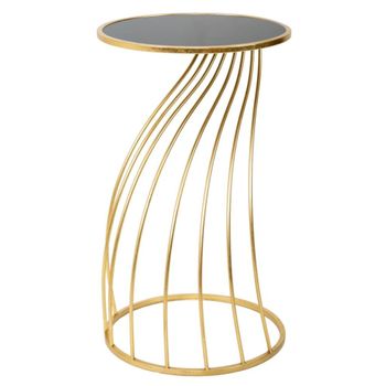 Mesa auxiliar de metal dorado con superficie de cristal d43x73