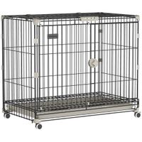 pawhut jaula para perros plegable con ruedas y bandeja extraible puerta deslizante techo abatible 755x46x645 cm negro