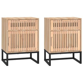 Juego De 2 Mesitas De Noche - Mesillas Hierro Y Madera Contrachapada 40x30x55,5 Cm Mc5700