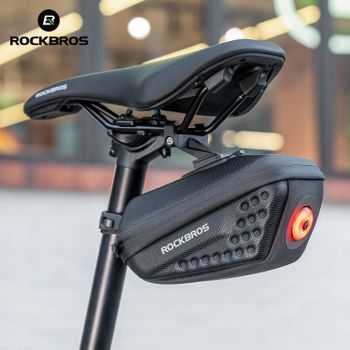 Bolsa impermeable para sillín de bicicleta ROCKBROS, con carcasa rígida y luz trasera, 5 modos de iluminación, bolsa para sillín de bicicleta resistente a los arañazos.