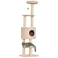 pawhut arbol rascador para gatos altura 148 cm arbol para gatos con postes de sisal plataformas casa y bola colgante beige
