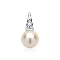 14 quilates colgante de oro blanco perla 2 diamantes