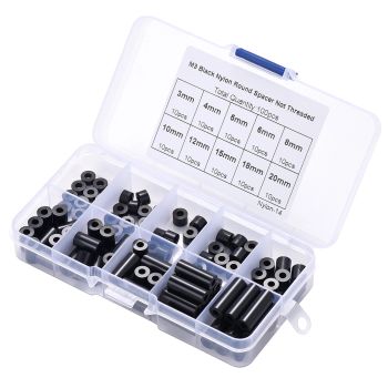 100pcs Espaciadores de plástico aislantes negros redondos de nailon M3 ABS métricos sin rosca para surtido de juegos de