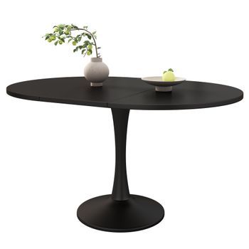 Mesa De Comedor Extensible Ovalada - 100/140x100x75 Cm - Minimalista Y Moderna - Negra