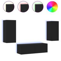 muebles de tv de pared con luces led 3 piezas negro vidaxl