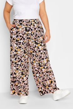 Yours Pantalones Anchos Negros De Flores, Mujer Curvy Y Tallas Grandes, Yours