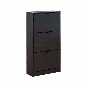 Zapatero negro con 3 puertas efecto madera para 12 pares