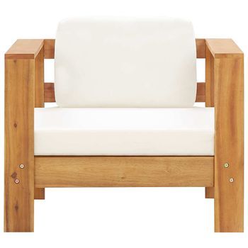 Silla De Jardín | Silla De Exterior | Sillón Con Cojín Madera Maciza De Acacia Color Crema