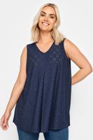 yours top azul marino sin mangas de bordados con calados mujer curvy y tallas grandes yours