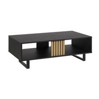 mesa baja robusta coleccion loft color negro y roble patas de metal negro