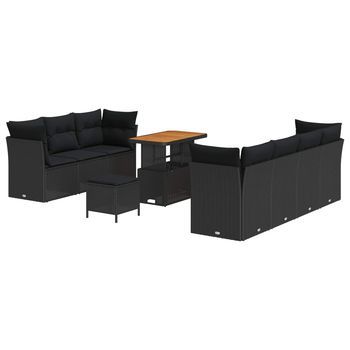 Conjunto De Sofá De Jardín Con Cojín Manual 10 Pcs Negro Vidaxl