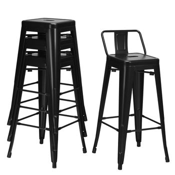 Costway Juego de 4 Sillas de Metal Taburete de Bar de Cocina con Respaldo Desmontable