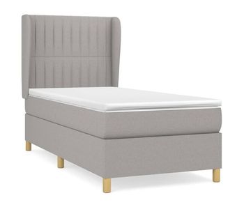 Cama box spring con colchón tela gris claro 100x200 cm rayas verticales