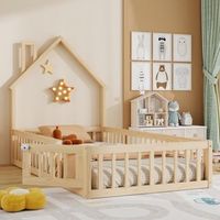 cama infantil 90x200 con forma de casa madera de pino barrera de seguridad natural