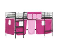 estructura de cama alta infantil para ninos con cortinas negro y rosa