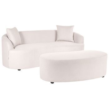 Sofá 2 Plazas Con Otomana De Tela Con Forma De Alubia Tapicería De Tela Beige Claro Amal