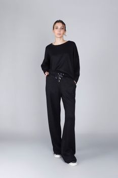 pantalones palazzo cálidos a mano black