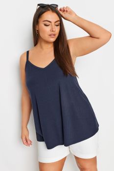 Yours Top Canalé Azul Marino De Tirantes, Mujer Curvy Y Tallas Grandes, Yours