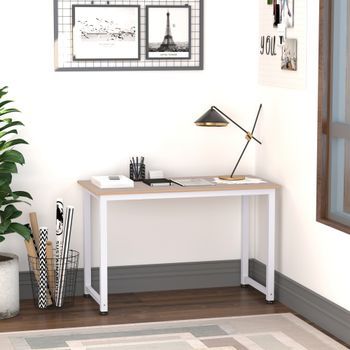 Mesa De Ordenador De Mdf Metal Homcom 120x60x76 Cm - Roble Y Blanco