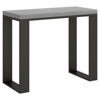Consola Pequeña Extensible En Madera Y Acero Antracita Noceta 90x45/90 Cm-color Gris Cemento
