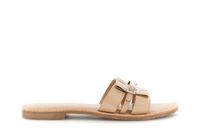 sandalias planas de piel con hebilla joya nude