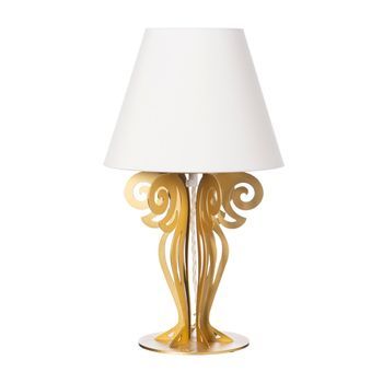 Lámpara De Mesa Circeo Ø24x40 Cm Base De Hierro Transparente Dorado Y Pantalla De Tela Marfil Made In Italy Casquillo E27 (bombilla Excluida)