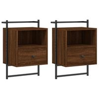 juego de 2 mesitas de noche de pared con cajon y compartimento abierto 40 x 30 x 61 cm madera contrachapada marron y metal dec034155