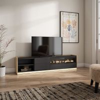 mueble tv efecto madera negro roble 207x37x50cm chimenea efecto fuego