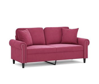 Sofá de 2 plazas - sofá de salón - sofá moderno con cojines terciopelo rojo tinto 140 cm