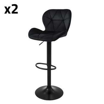 2x Taburetes giratorios de bar tapizados negro regulable en altura