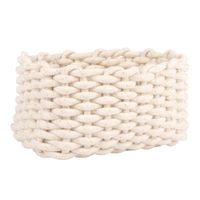 cesta rectangular de tela trenzado en blanco y fibra metalizada