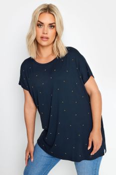 Yours Camiseta Azul Marino Adornada Con Estrellas, Mujer Curvy Y Tallas Grandes, Yours