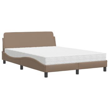Cama Matrimonial | Cama Para Adulto | Cama Con Colchón Dover Cuero Sintético Capuchino 120x200 Cm