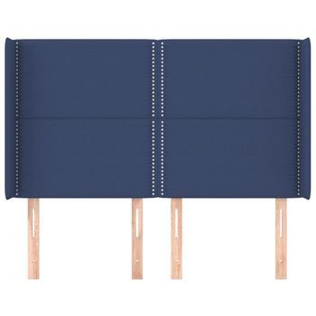 Cabecero Cama Mueble De Dormitorio Con Orejas De Tela 147 X 16 X 118/128 Cm Azul M02_0003028