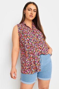 Yours Blusa Viscosa Sin Mangas De Flores Rosadas, Mujer Curvy Y Tallas Grandes, Yours
