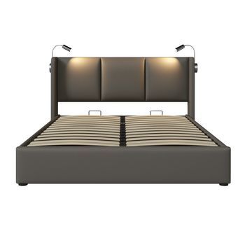 Cama 140x200 Con Almacenaje, Luz Y Usb, Pu, Con Somier