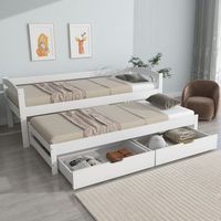 cama nido 200x90190x90 blanca maciza 2 cajones ruedas convertible doblesimple