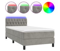 cama box spring colchon y led terciopelo gris claro 90x190 cm diseno de botones