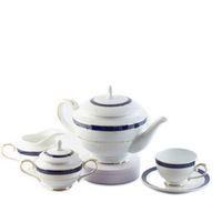 juego de te de porcelana blanca con filo de oro y azul cobalto 27 piezas royal blue 12 tazas de te 12 platillos para tazas 1 tetera 1 lechera 1 azucarero