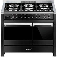 smeg opera a2bl-81 100 cm dual fuel range cooker - black  stainless steel stainless steel