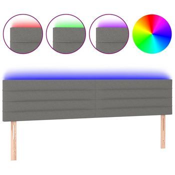 Cabecero Cama | Panel De Cabecera Con Led De Tela Gris Oscuro 200x5x78/88 Cm