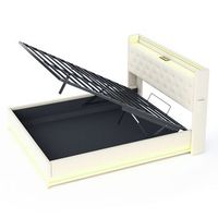 cama comoda tapizada con led 160x200cm con puerto de carga usb tela de lino beige