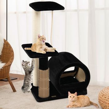 Árbol De Gatos De Múltiples Niveles Con Poste De Sisal Casa Cómoda Para Gatos 56 X 40 X 92 Cm Negro