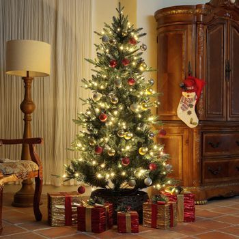 Árbol De Navidad De Plástico Acero Homcom Ø114x180 Cm Verde