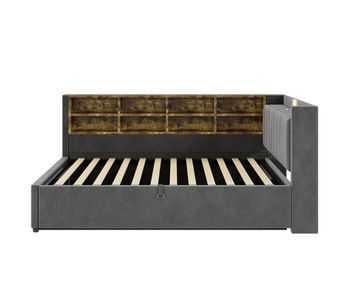 Sofá cama 140*200 cm - con almacenamiento hidráulico, luz nocturna, puertos usb y tipo-c, con estantes y compartimentos, cabezal acolchado, multifuncional, terciopelo - gris oscuro