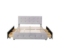 cama doble tapizada en terciopelo - 140x200cm - con 4 cajones y somier - gris