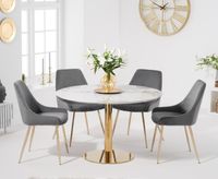 newton 120cm round white table with fern velvet chairs - blue 4 chairs